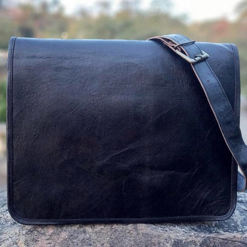 Handmade brown-black crossbody/satchel/shoulderbag/messenger/laptop bag